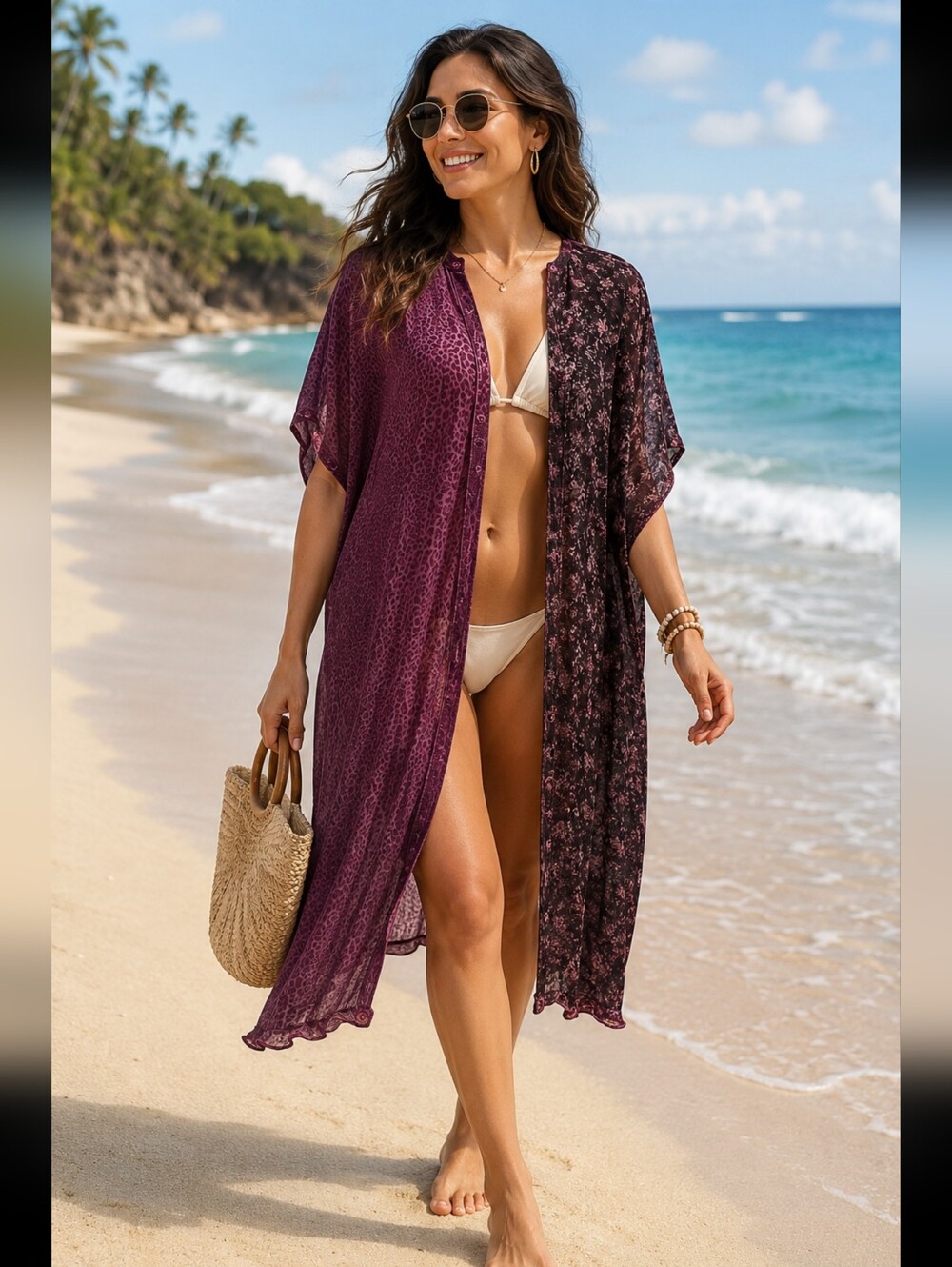 Tienda Ho Women's Kimono Cardigan Rayon Pink Purple Black open front Duster #1